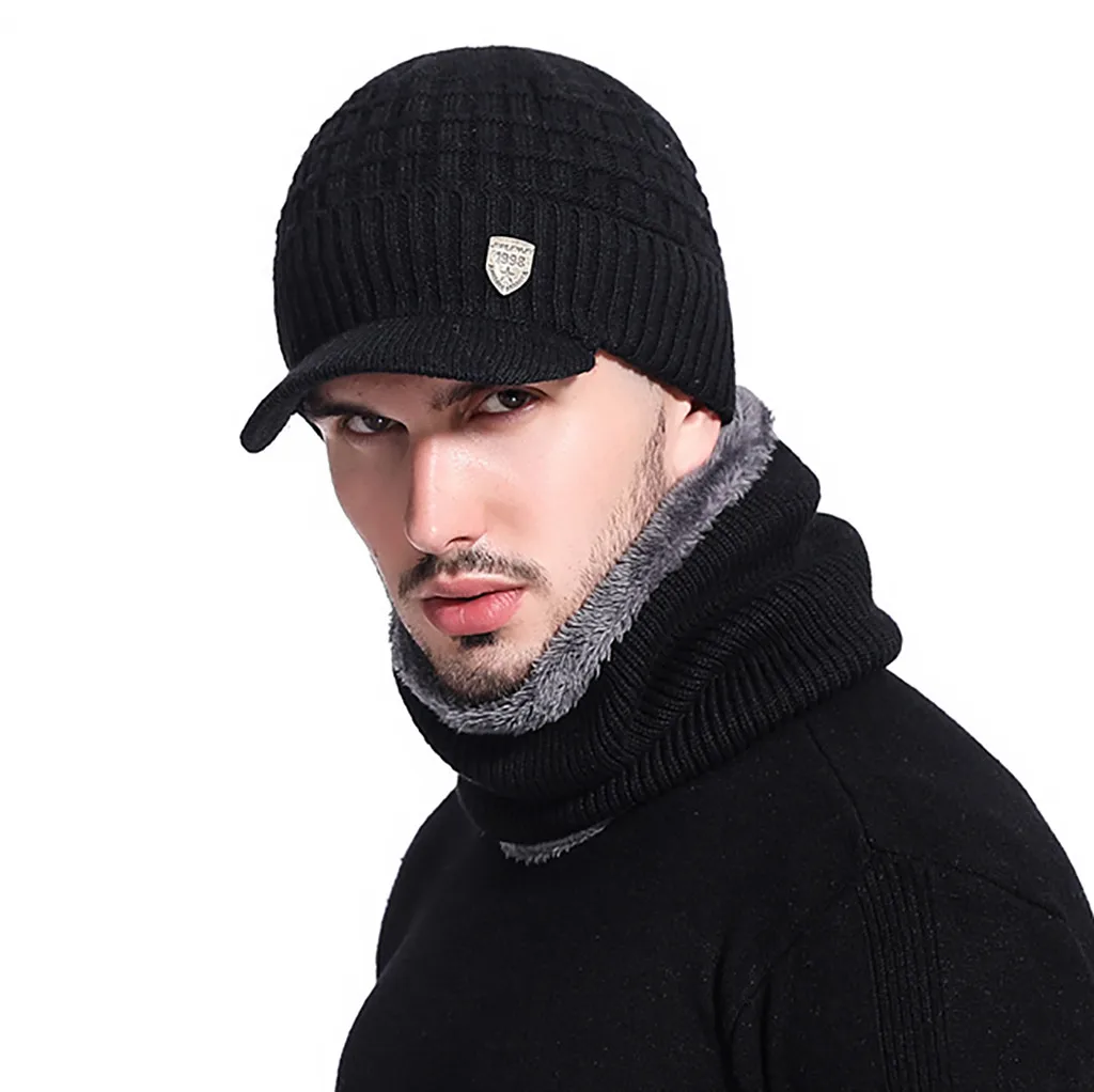 Новое поступление Мужская теплая шапка зимняя утолщенная и шарф двухсекционная