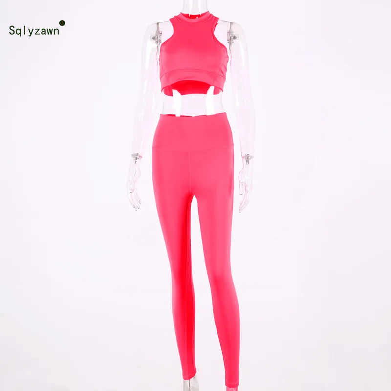 Неоновый розовый зеленый облегающий спортивный костюм из 2 предметов женская