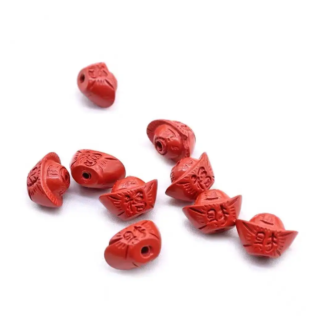 Natural Red Cinnabar Yuanbao Beads Buddhism Om Mani Padme Hum Mantra Loose Spacer Beads for DIY Jewelry Making Bracelet