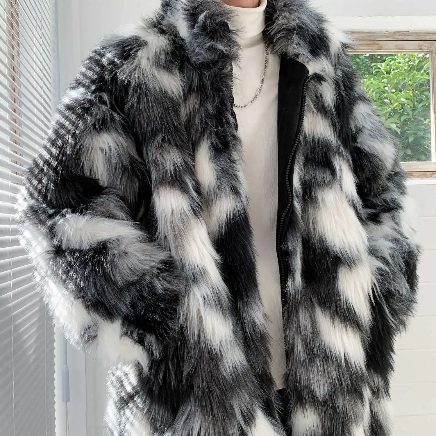 

Faux Fur Parka Camouflage Thick Fur Collar Coats Jacket Mens Flower Leather Fur Winter Long Keep Warm Windbreaker Coat Men M-3XL