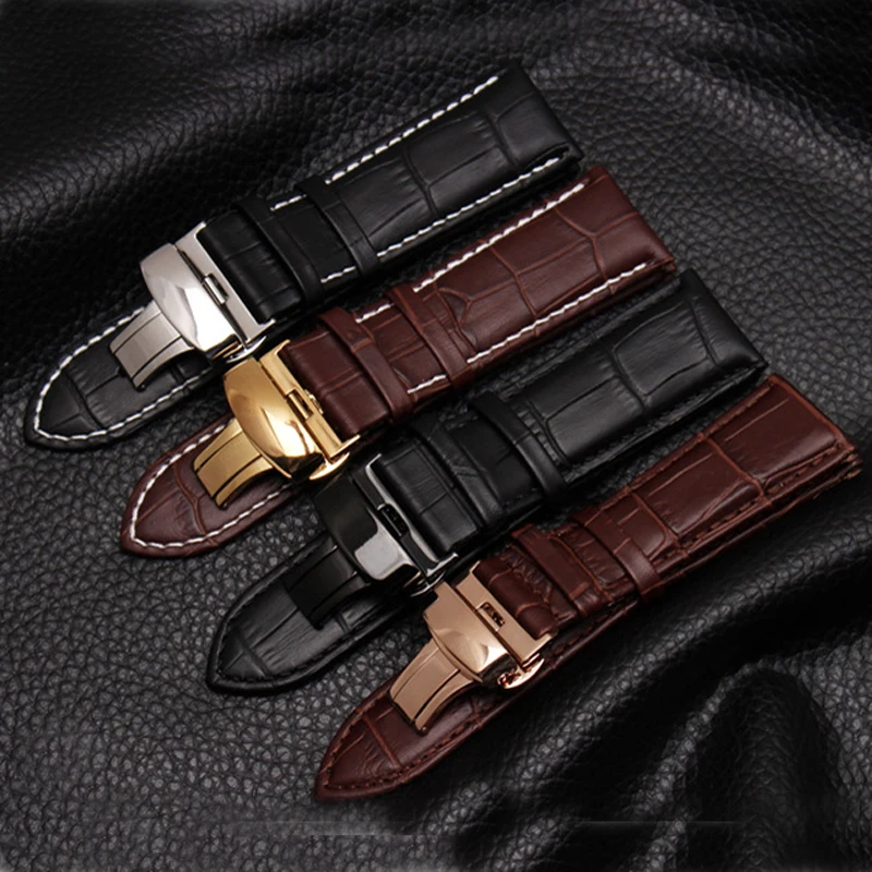 Ремешок из натуральной кожи для мужских наручных часов браслет со складной