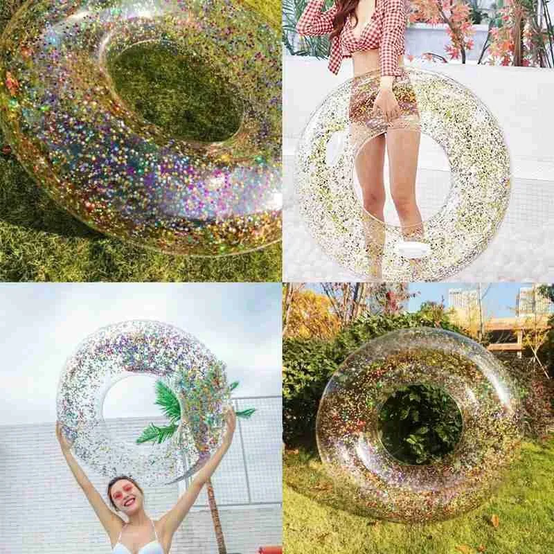 

Colorful Glitter Swimming Ring For Adult Children Pool Fun Boys Water Giant Toys Float Inflatable 70/80/90cm Girl Tube Y8N6