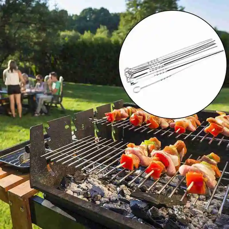 10 шт. Сталь барбекю иглы гриль кабоб из Шашлыка на плоской подошве шампура Bbq игла