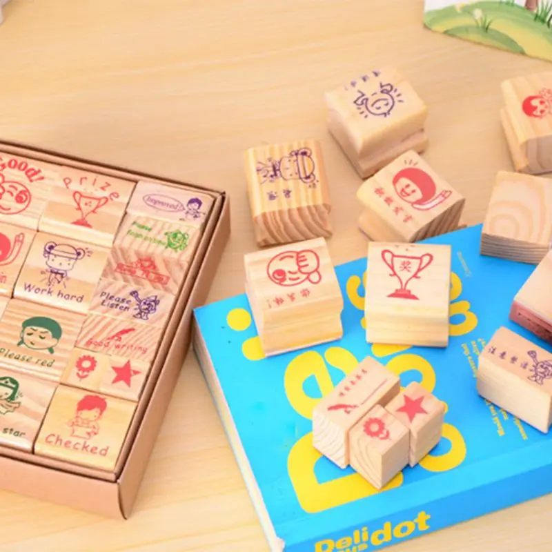 

16 Pcs Teachers Stampers Self Inking Cartoon English Version Praise Reward Schoo