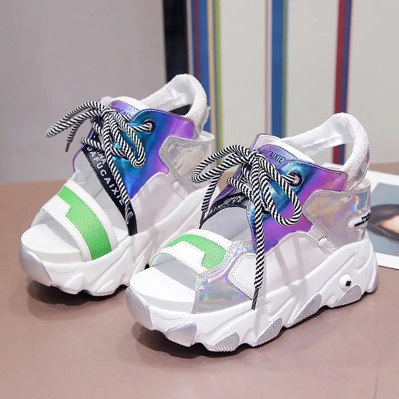 

Designers Women Platform Sandals Chunky Shoes Brand Fashion Lace Up Woman 9cm Height Increasing Wedge Sandal Beach Casual Shoes