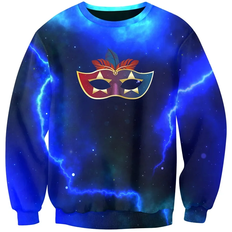 

3D золотая маска мужские кофты Грация толстовки мужские для маскарадный мяч Сияющий спортивный костюм полиэстер с длинным рукавом