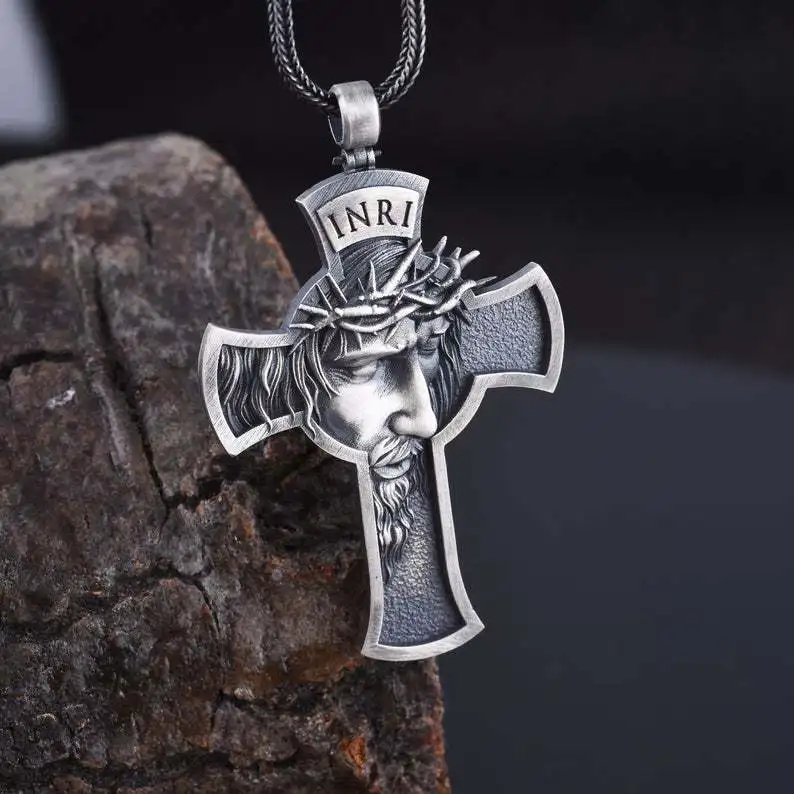 Christian Jesus Cross Necklaces Pendants Gold Silver Prayer Choker Men Necklace Jewelry подвеска |