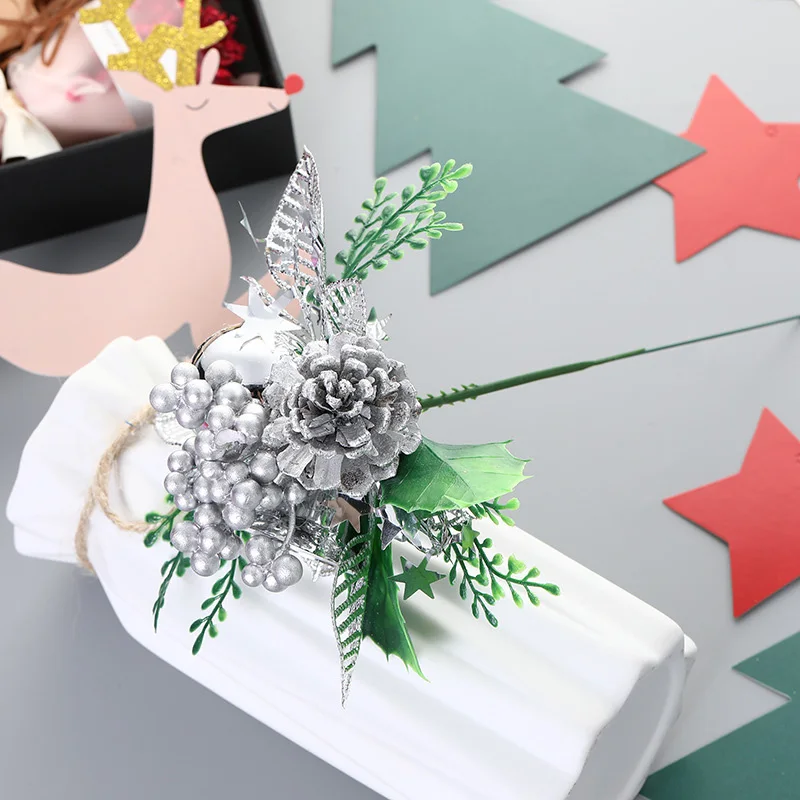 2pcs artificial flower red pearl stamen berrie branch for Christmas decoration DIY wedding gift box craft fake | Дом и сад