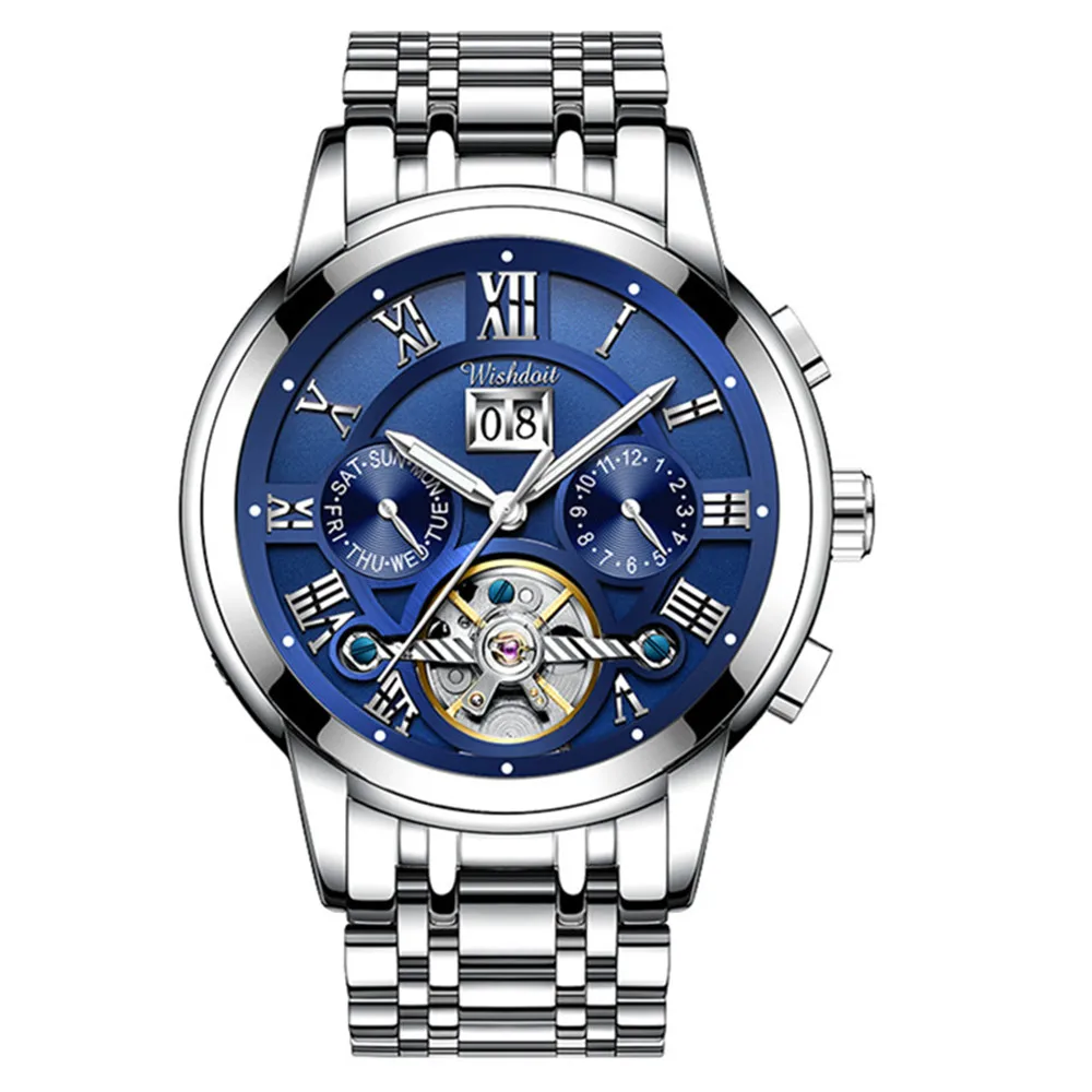 Часы WISHDOIT Мужские Механические водонепроницаемые светящиеся автоматические