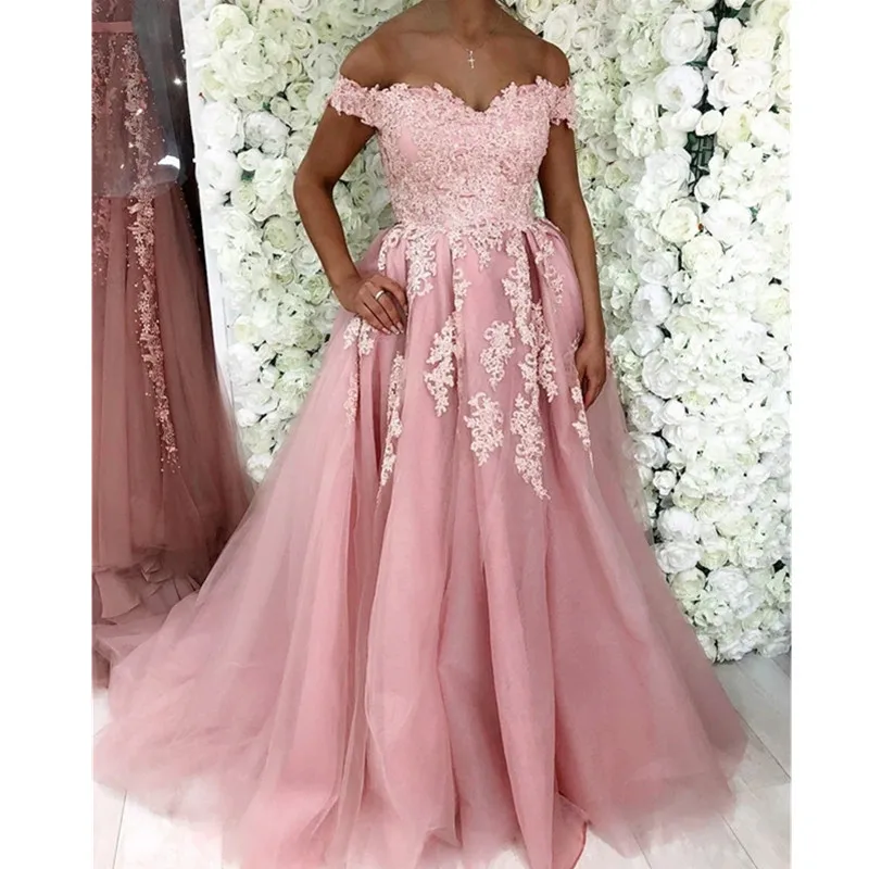 

Pink Off The Shoulder Appliqued Quinceanera Dresses