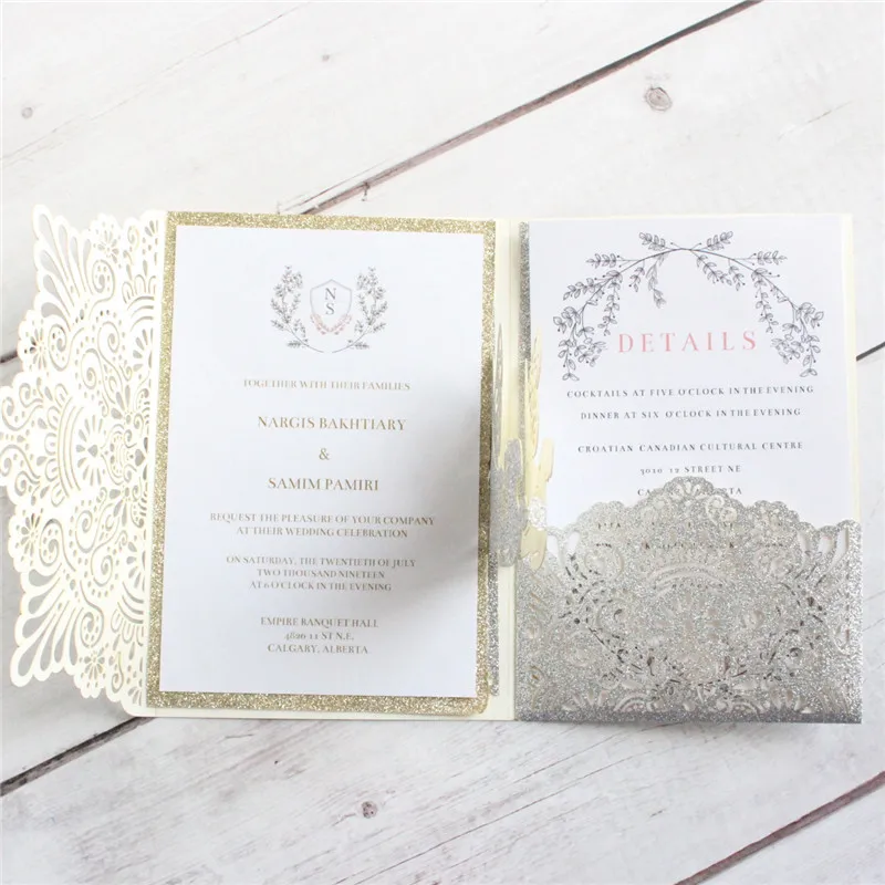 Роскошные 3D всплывающие Пригласительные открытки Блестящий золотистый