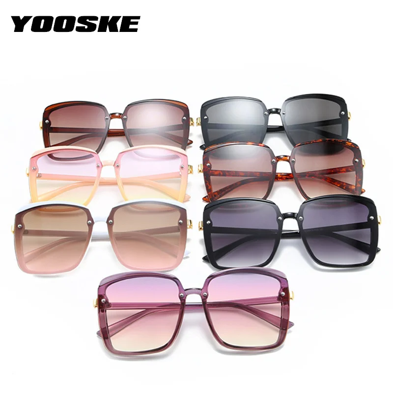 

YOOSKE Fashion Oversized Retro Sunglasses Women Gradient Color Brand Designer Ladies Sunglasses Shades Pink Glasses Mirror UV40