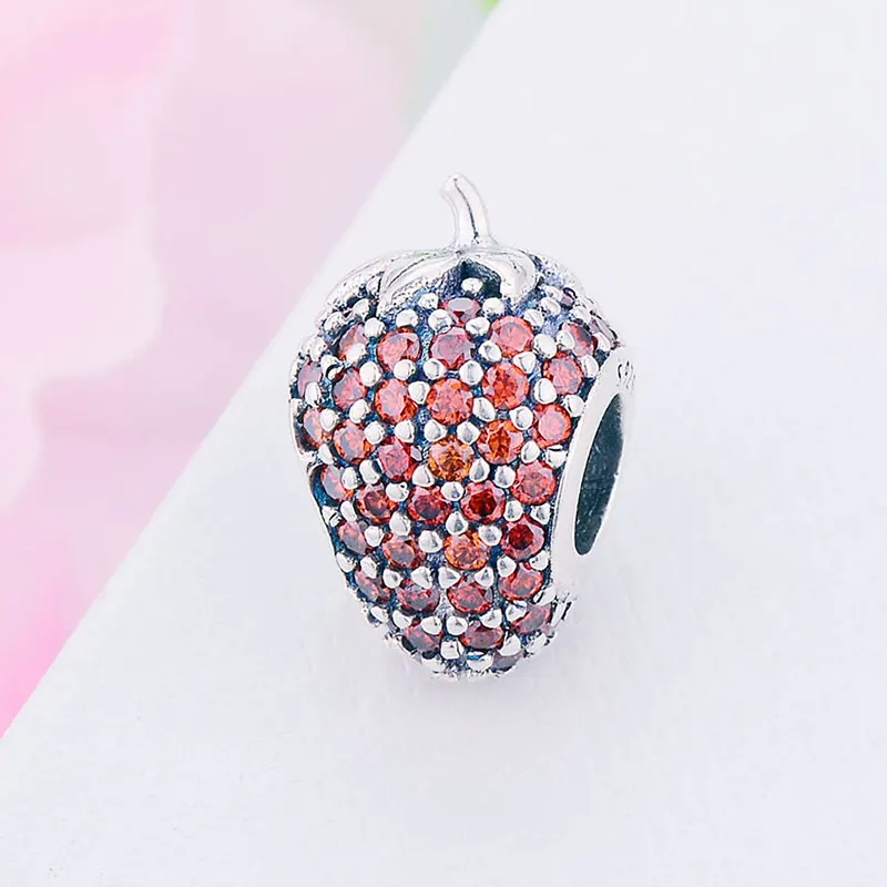 925 пробы Серебряный циркониевый светящийся фруктовый клубничный бисер Подходит