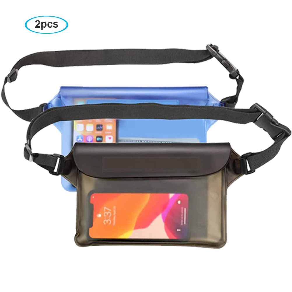 

2PCS Portable Outdoor Beach Waist Bag Waterproof PVC Running Touchable Transparent Dry Bags Screen Mobile Phone Swimming Pouch