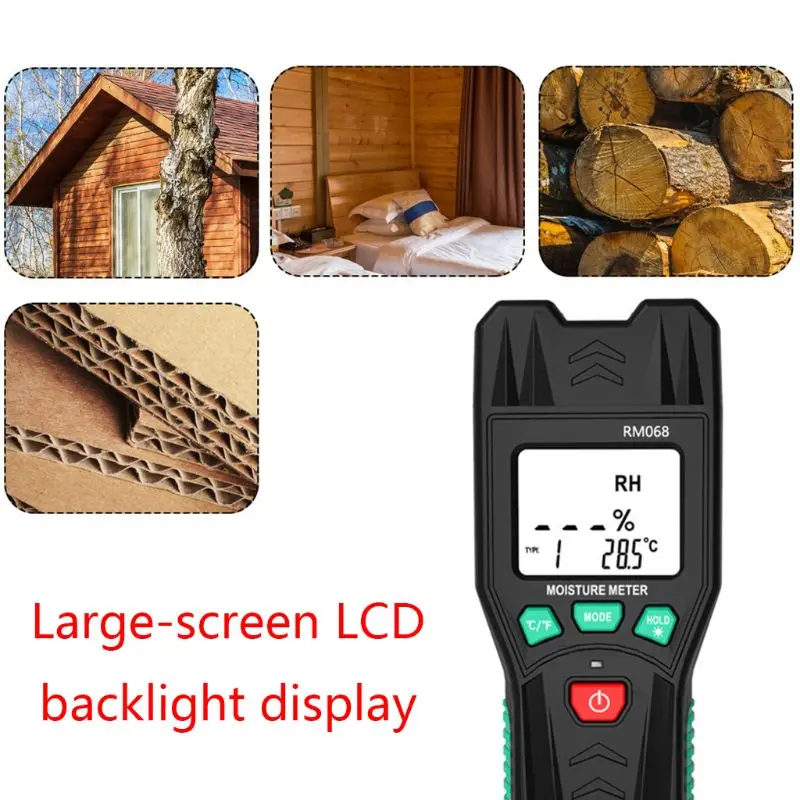 

RM068 Two Pins Digital Wood Moisture Meter Detector with LCD Display Backlight 11UA