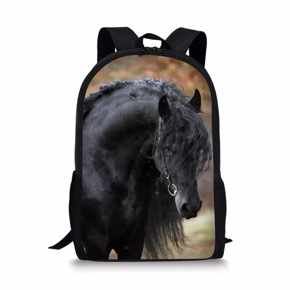 Friesian Horse Print Pattern School Backpack for Teenager Boys Student Custom BookBag Girls Satchel Women Daypack Mochila