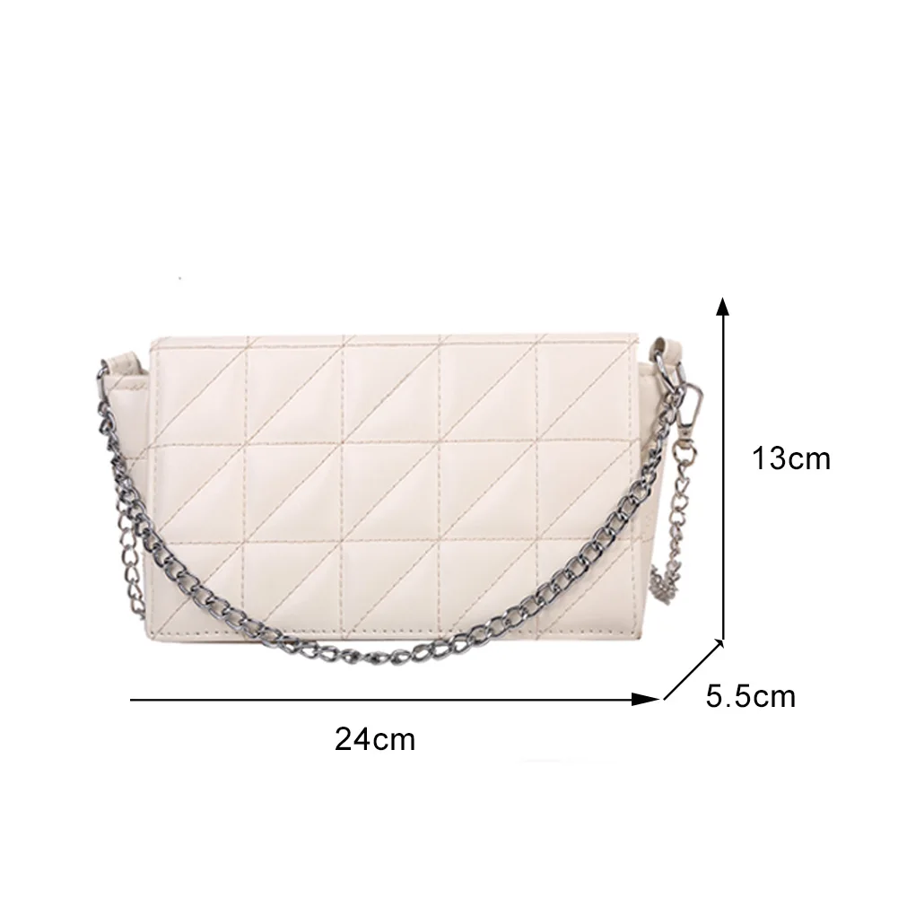 

Fashion Women PU Leather Shoulder Crossbody Bags Pure Color Lattice Pattern Messenger Bag Vintage Elegant Ladies Chain Handbags