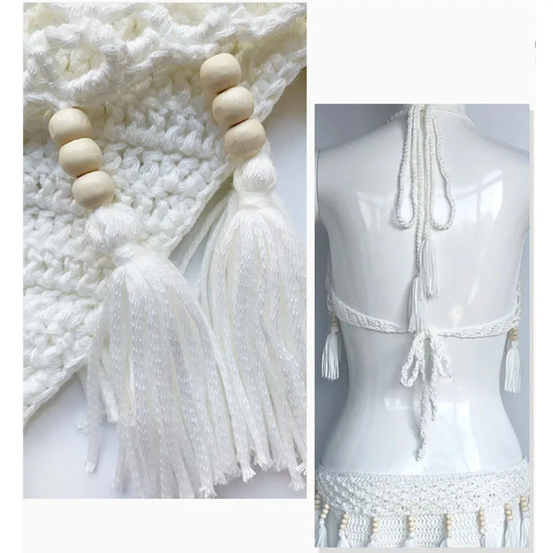Женский вязаный купальник-бикини купальник с кисточками ручной работы 2021 |