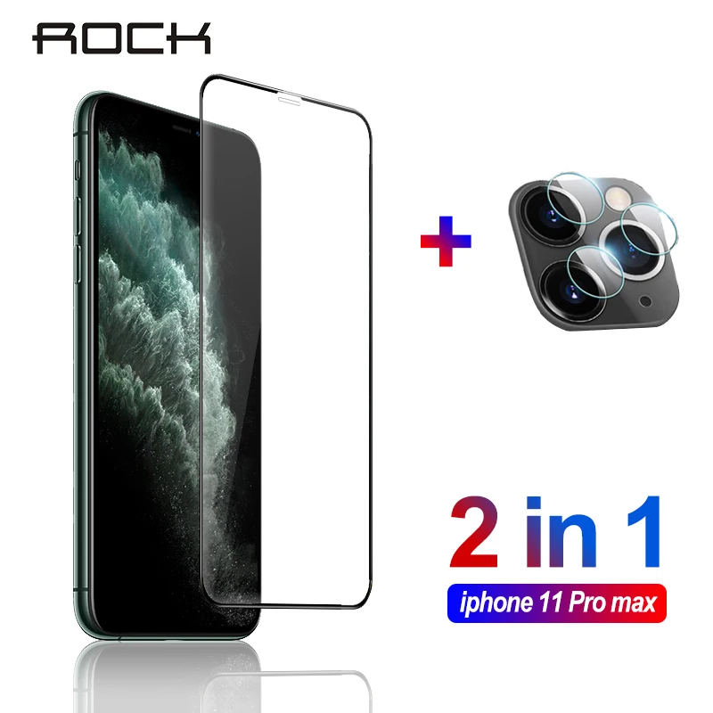 Рок н 2 в 1 защитный Стекло для iphone 11 Pro Max Камера Экран протектор Закаленное XS X XR 7 8