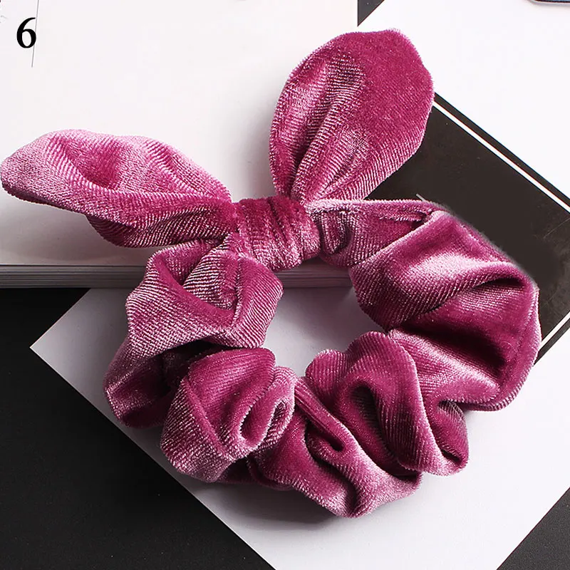 Женская бархатная однотонная эластичная резинка для волос с кроличьими ушками