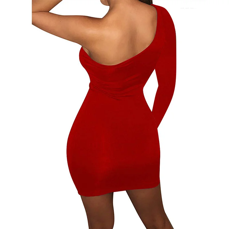 

Autumn long sleeve One Shoulder Straps Slash Neck High Waist Sexy Women Club Mini Dress vestidos Clearance Best Limited Sale