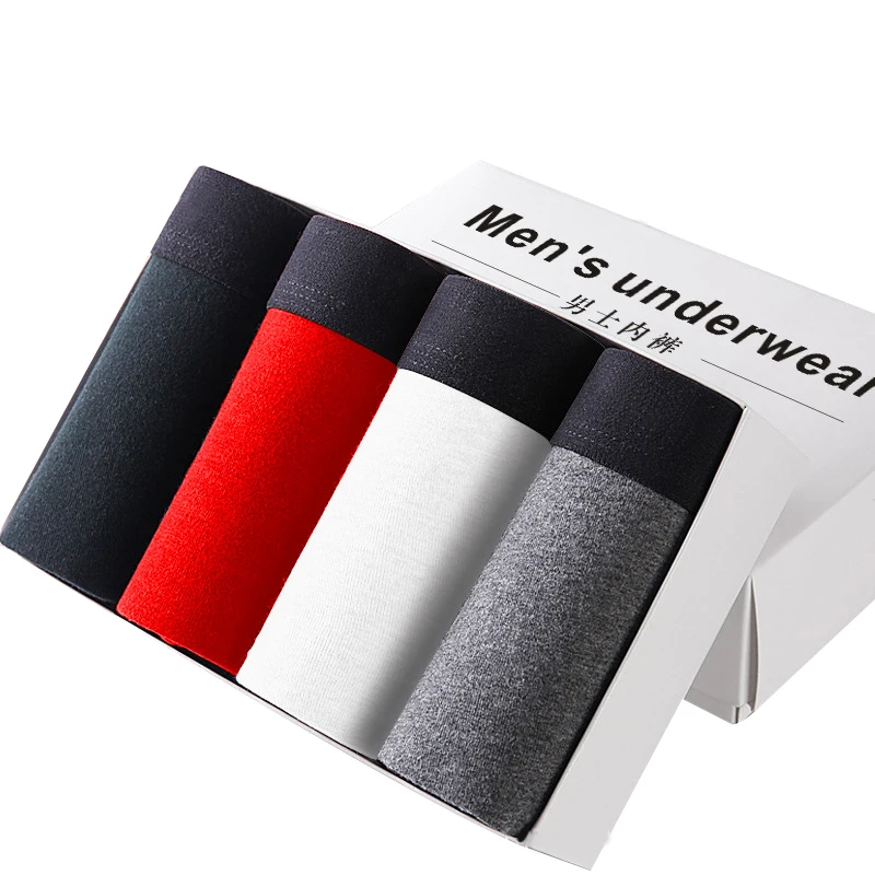 4Pcs/Lot Men's Panties Boxer Print Underwear Cotton Shorts For Male Couple Sexy Set Calecon Large Size Underpants L-3XL