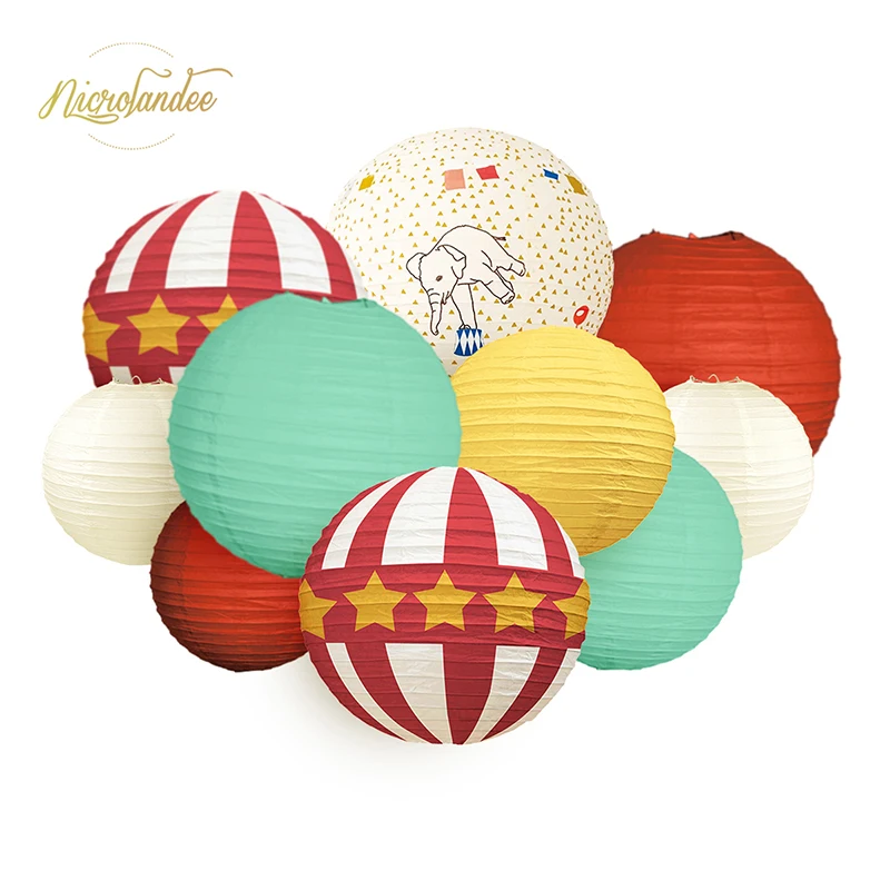 NICROLANDEE Circus Party Decorations - 10 PCS Red White Paper Lanterns for Carnival Kids Birthday Baby Shower DIY Decor | Дом и сад