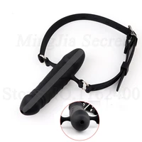 silicone double ended hollow open mouth gag dildo oral harness strap on penis plug bdsm bondage erotic sex toys for couples