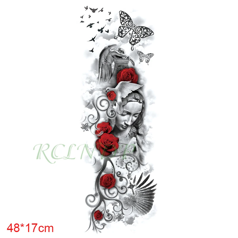 Водостойкая Временная тату наклейка Роза Крылья Ангела птица бабочка лоза