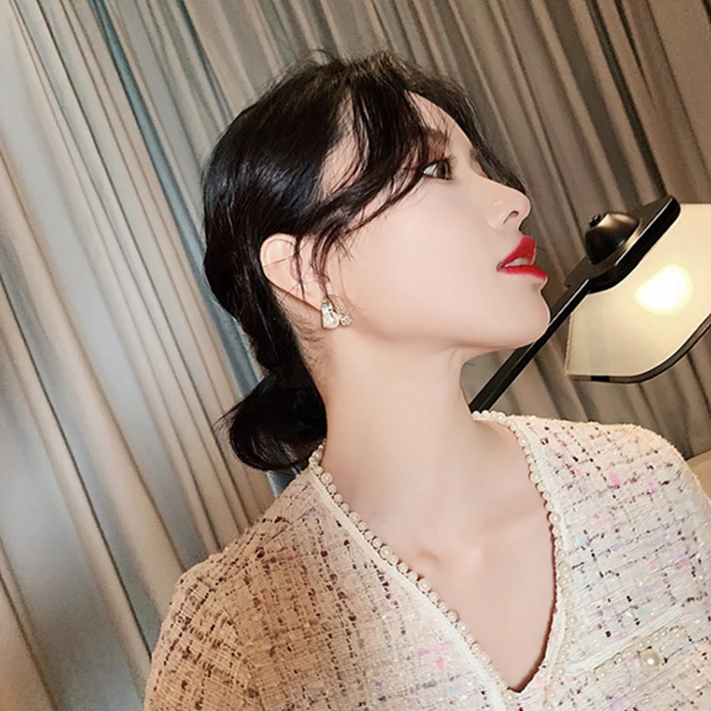 Korea Simple Metal Geometric Irregular Stud Earrings Temperament Simulated Pearl Boucle D'oreille Femme Girls Bijoux Jewelry | Украшения