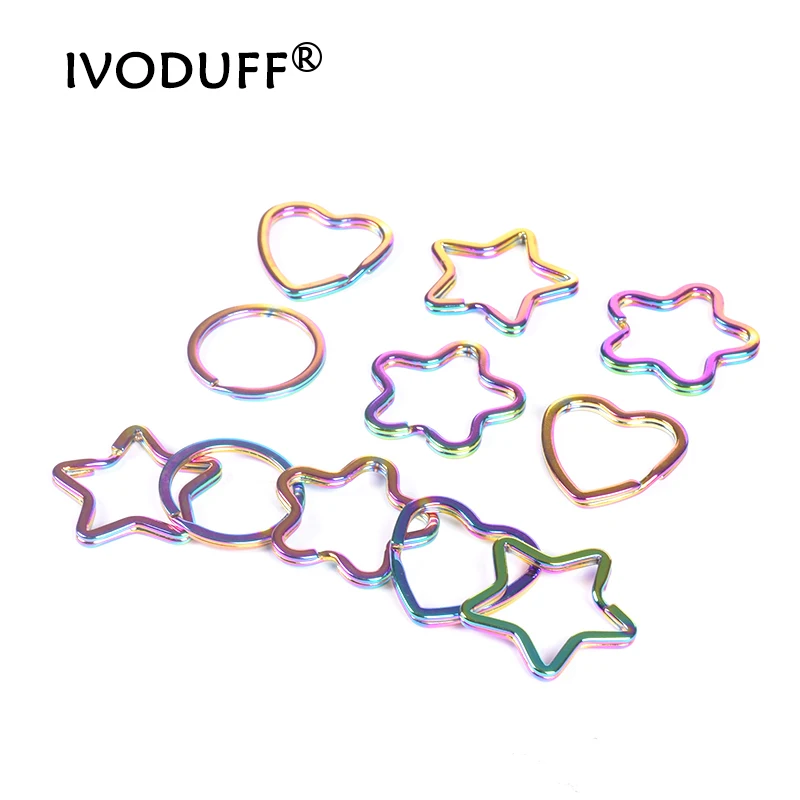 10 шт. Радужное кольцо для ключей в виде сердца и звезд