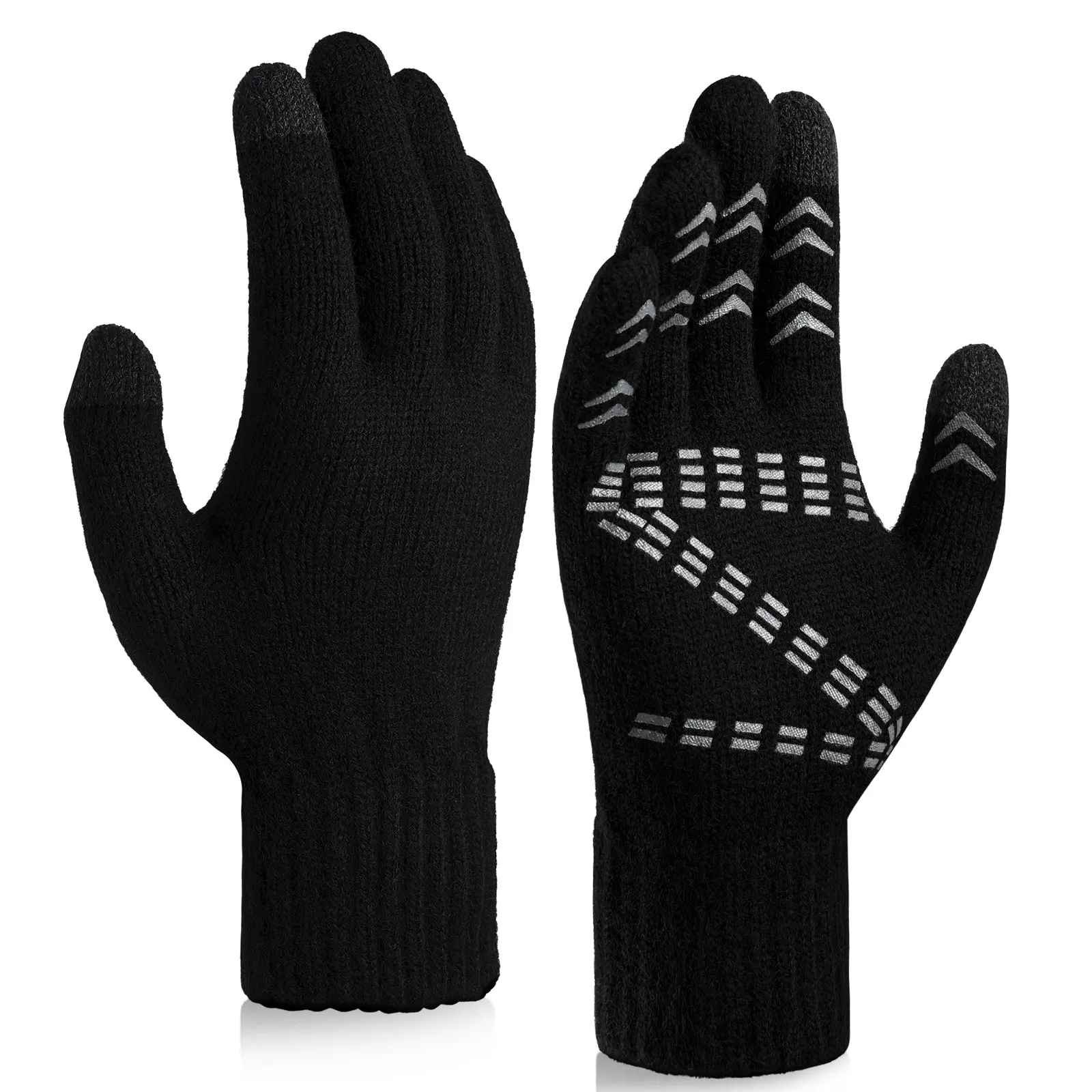 

OZERO Unisex Autumn Winter Touch Screen Gloves Thicken Warm Knitted Stretch Gloves Anti-Slip Full Finger Outdoor Skiing Gloves
