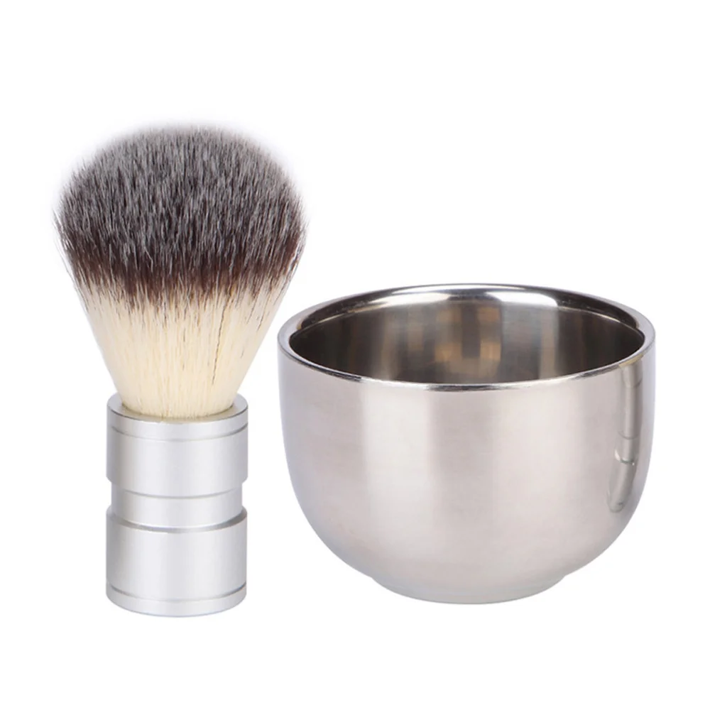 

2PCS Male Facial Cleaning Supplies Nylon Beard Brush Metal Mixing Bowl Beard Cleaner Kit for Men