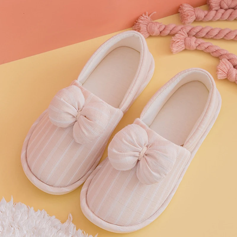 

Female Indoor Slippers Cute Bow Cotton Shoes Women's Slipper Winter Indoor Home Shoes For Ladies 2021 Plush Warm House Slides