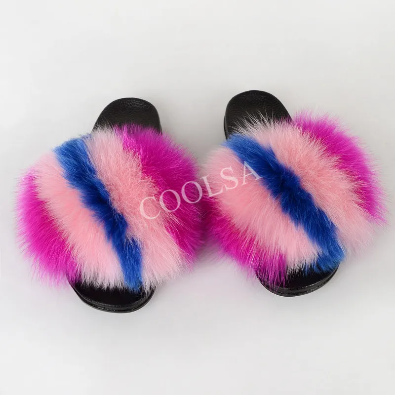 

Women's Fox Hair Slippers Winter Warm Furry Slippers Ladies Plush Fashion Indoor Solid Slippers Big Size Wholesale 32-45