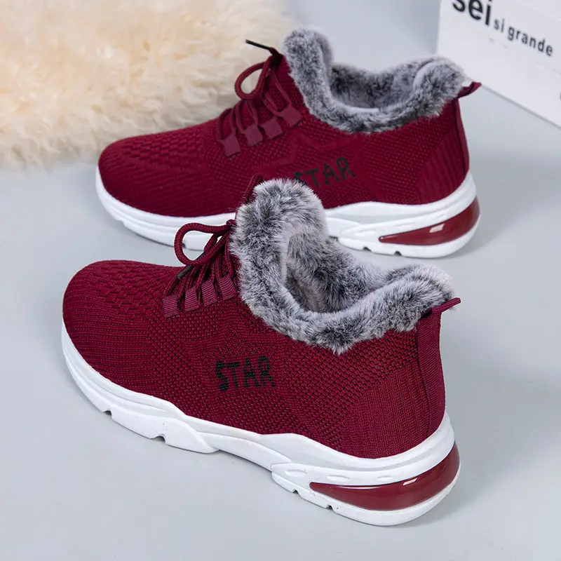 

Ladies Snow Boots Vulcanized Warm Thick-soled Sports Shoes Pure Cotton Non-slip Flat Shoes Mom Casual Running Shoes Winter