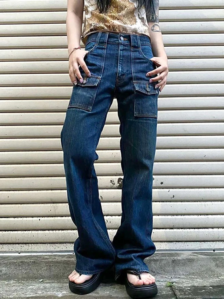 

Sifreyr Retro Y2K Denim Jeans Women High Waist Pockets 90s Vintage Baggy Jeans Straight Trousers Harajuku Fairycore Grunge Pants