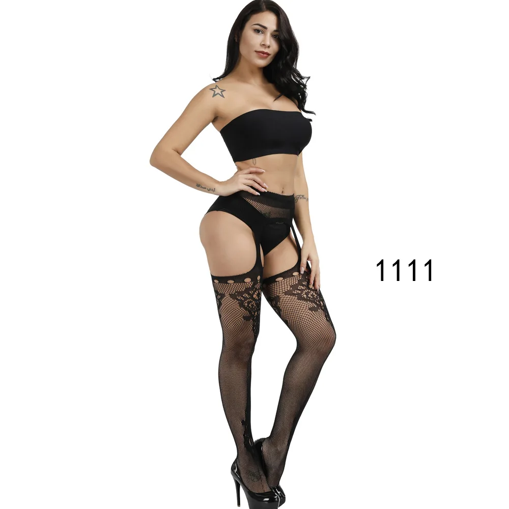 1111 New Arrival Solid Stockings Women Sexy Thigh High Fishnet Nylon Long Socks Sex Belt Standard Over Knee Socks Sexy Lingerie - Цвет: 1111