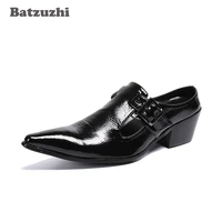batzuzhi black genuine leather dress shoes men pointed toe personality mens shoes slip on business shoes zapatos hombre