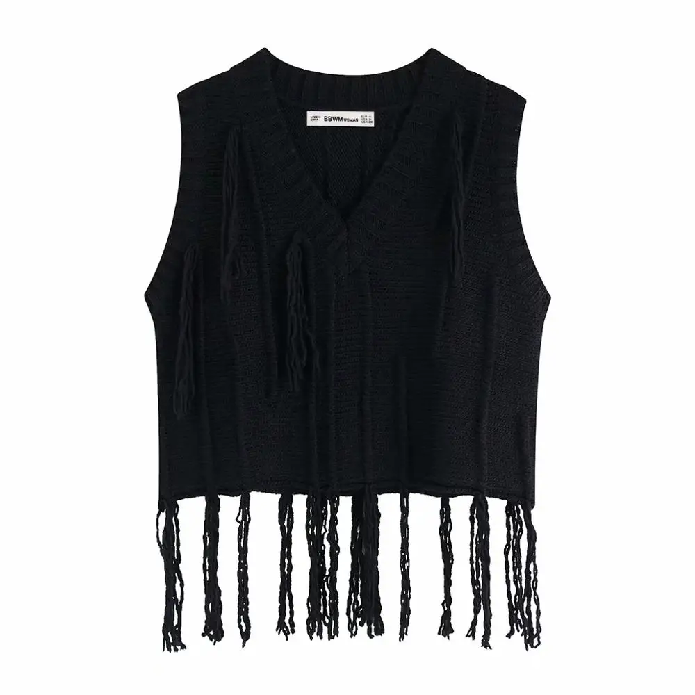 2019 ZA женский вязаный свитер с бахромой на осень и зиму Повседневный пуловер