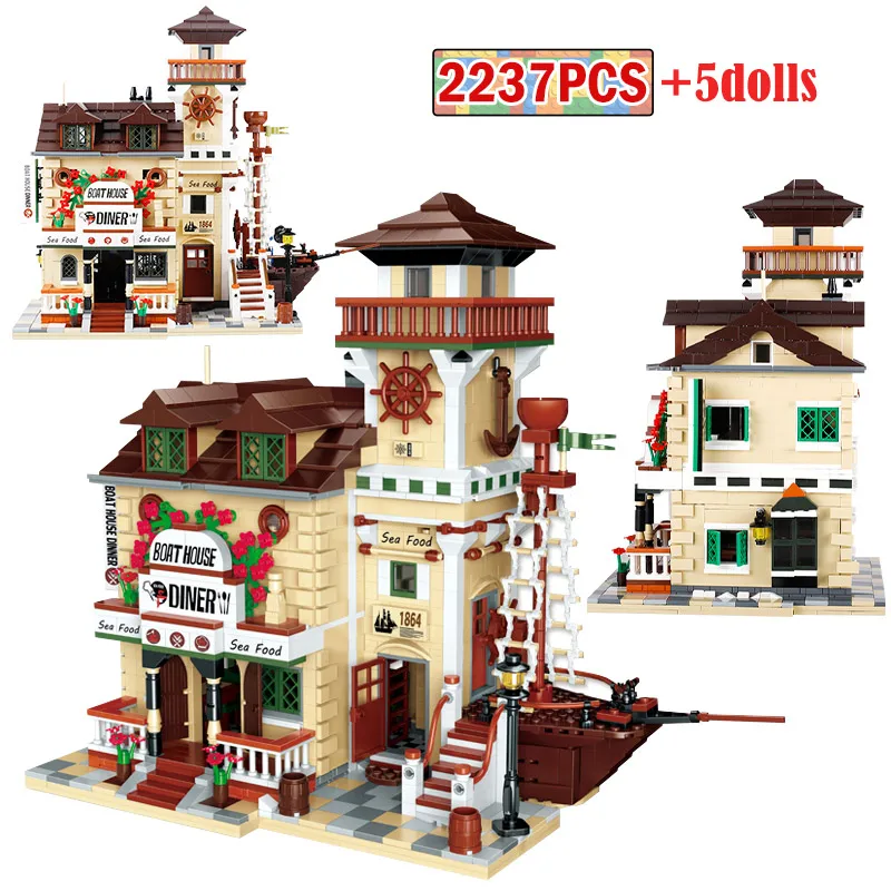 

2237pcs City Fisherman Houseboat House Restaurant Building Blocks Friends Figures Diner Architecture Bricks Toy for Kids Gifts