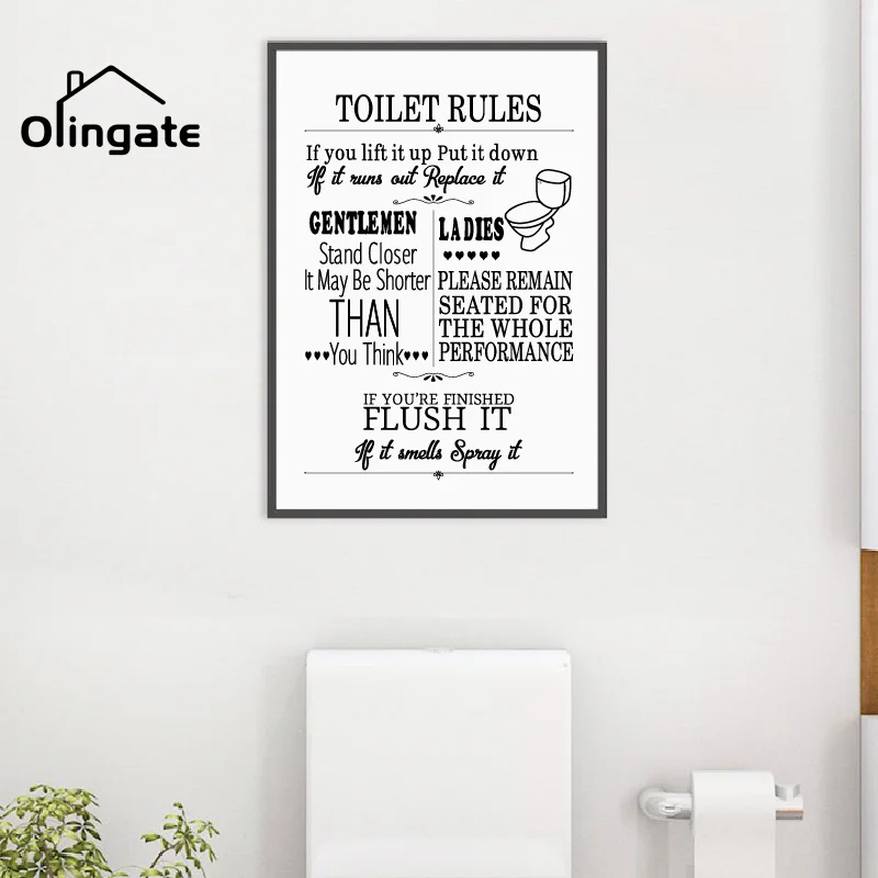 

Black White Quotes Canvas Painting Modern Funny Toilet Bathroom Rules Sign Poster Prints One Piece Wall Art Home Bathroom Decor