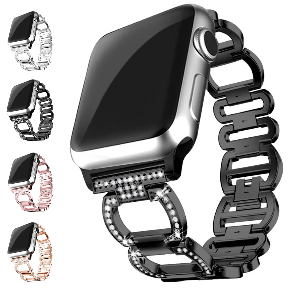 Бриллиантовый ремешок для apple watch series 5 4 3 2 1 браслет женщин из нержавеющей стали