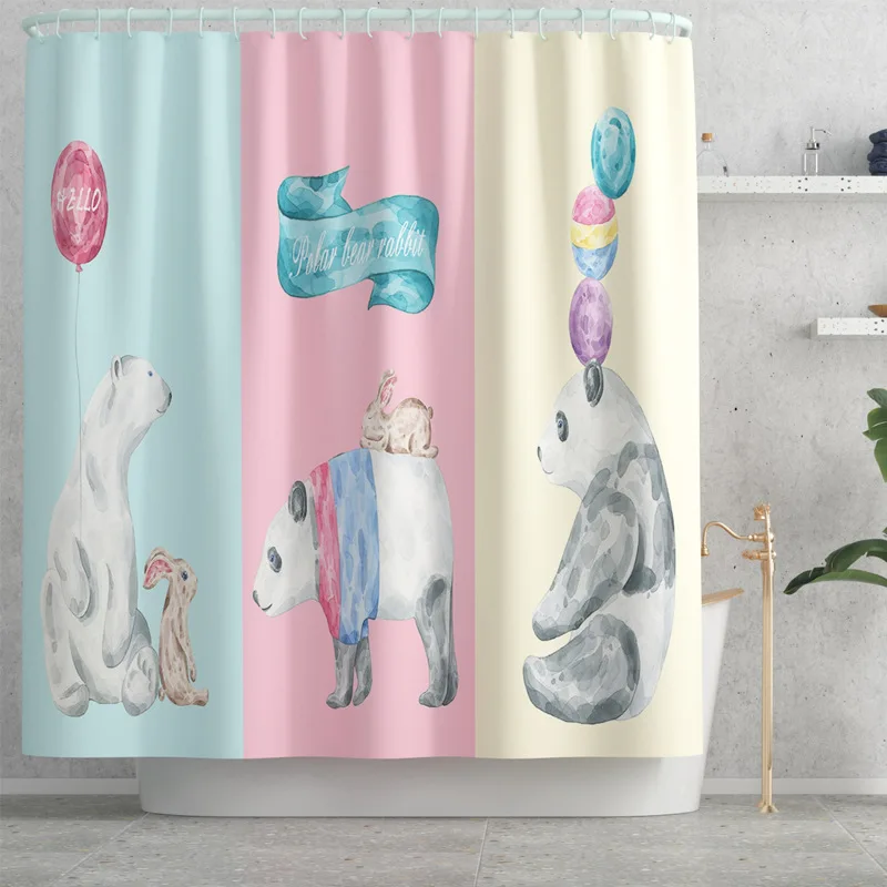 Cartoon Animal Bathroom Mat and Shower Curtain Set Microfiber Toilet Rug Seat Cover Non-Slip Bath | Дом и сад