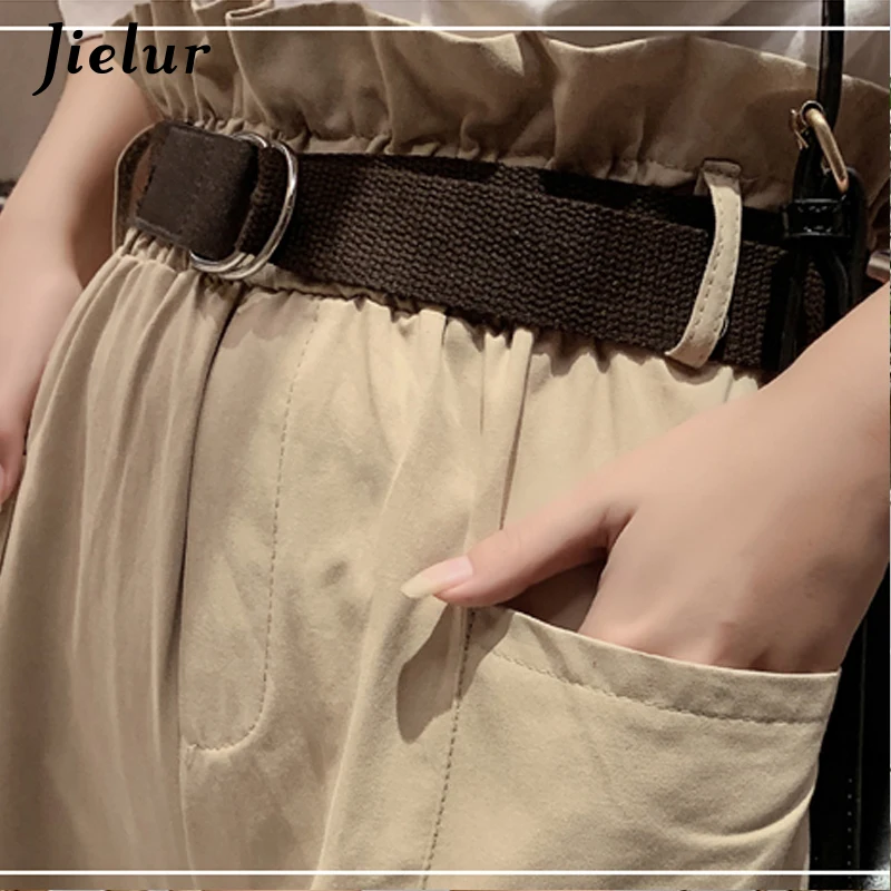 Брюки-карго Jielur женские с поясом однотонные шаровары эластичной высокой талией