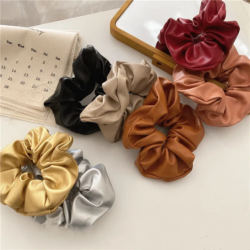 Большие кожаные эластичные резинки для волос FFLACEL винтажные однотонные повязки