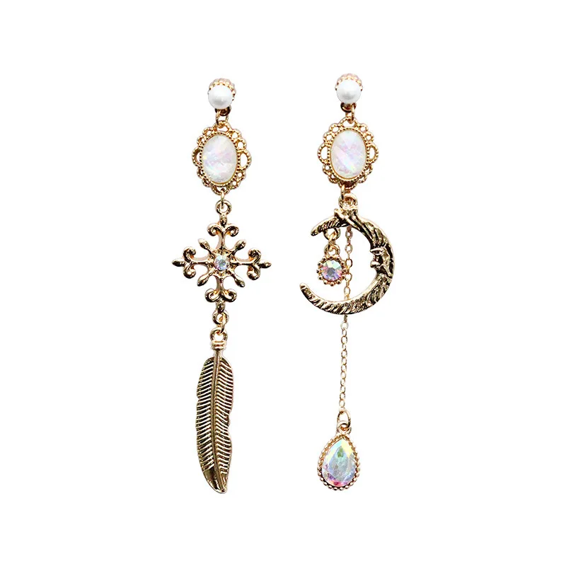 Классические Женские Висячие серьги с кристаллами и луной асимметричные капли