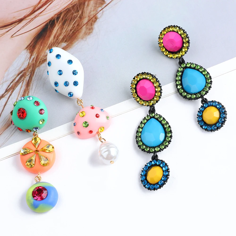 

Ztech Za New Style Colorful Acrylic Rhinestone Geometric Pendant Long Drop Earrings For Women Girls Cheap High-Quality Bijoux