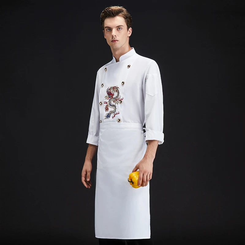 Мужская и женская вышитая форма повара дракона с коротким рукавом для кухни