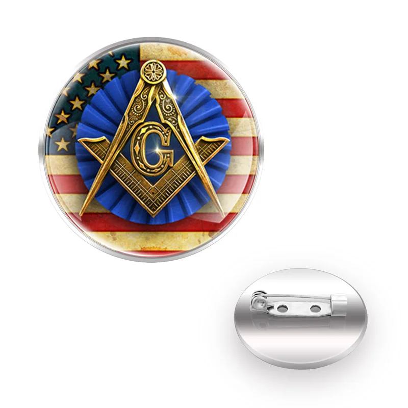 

Classic Freemason American Flag брошь Brooches брошки на одежду Collar Pin Glass Convex Dome Accessories Gift